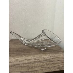 Clear Glass Cornucopia Vase 13” Vintage Style Decorative Horn Centerpiece